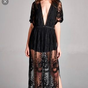Black lace maxi romper